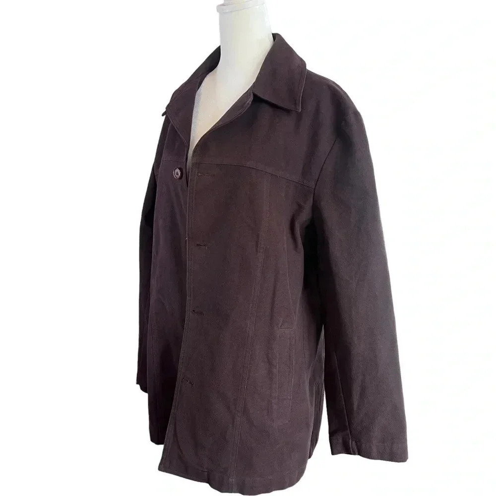 POLITIX Casual Collared Button Up Jacket Brown 100% Cotton -  Size Medium